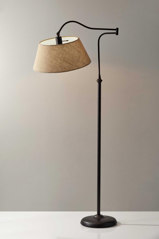 61" Bronze Arched Floor Lamp With Brown Fabric Empire Shade — view 3