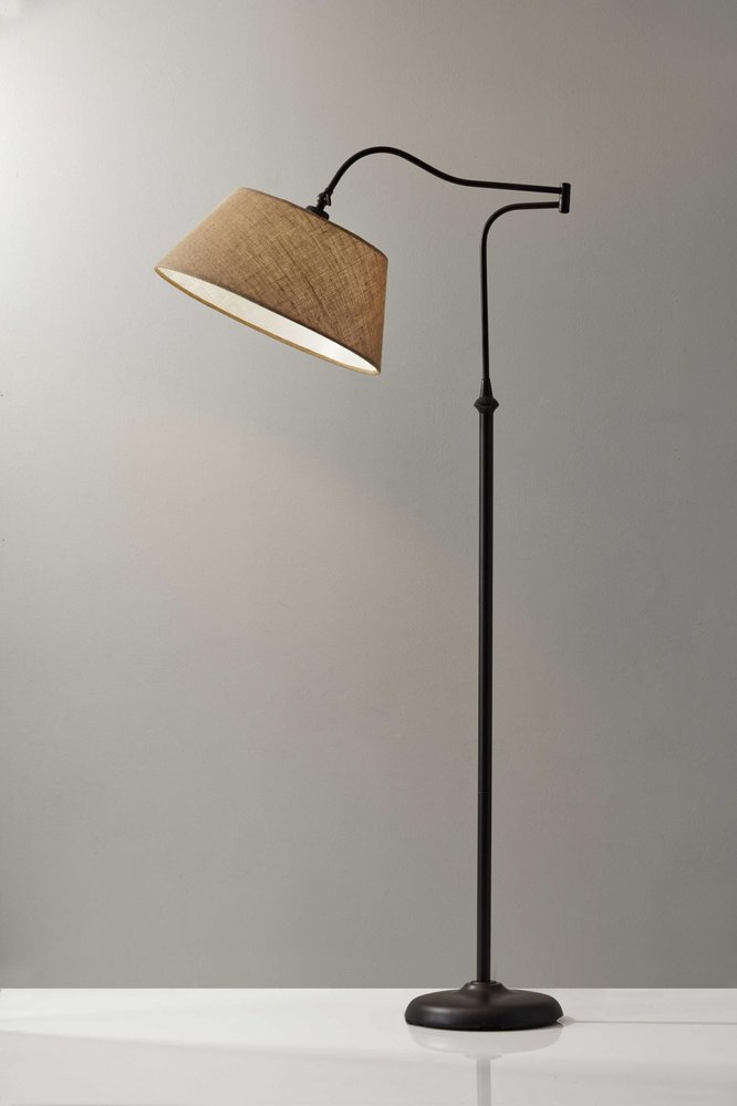 61" Bronze Arched Floor Lamp With Brown Fabric Empire Shade HomeRoots