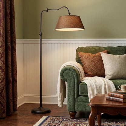 61" Bronze Arched Floor Lamp With Brown Fabric Empire Shade HomeRoots