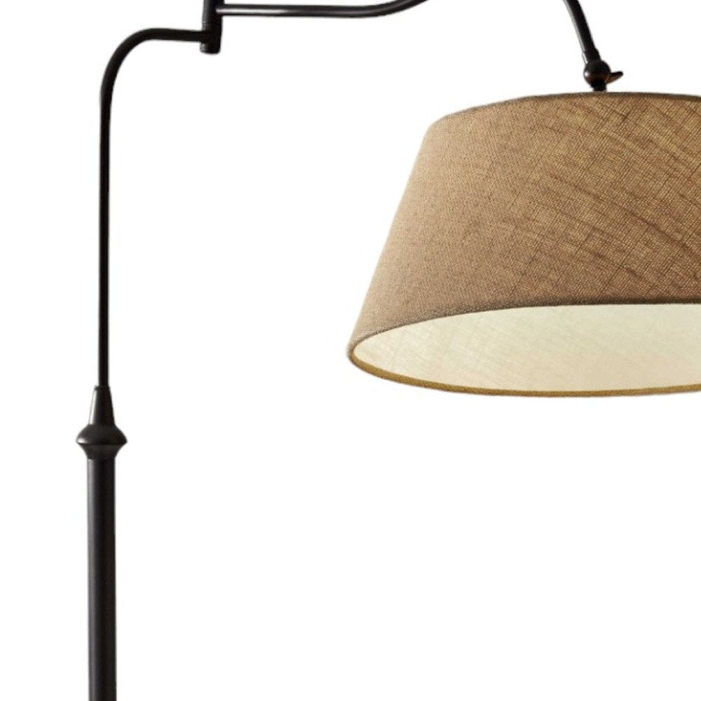 61" Bronze Arched Floor Lamp With Brown Fabric Empire Shade HomeRoots