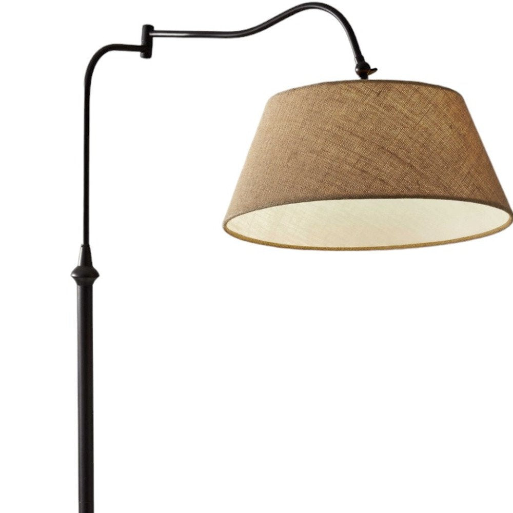61" Bronze Arched Floor Lamp With Brown Fabric Empire Shade — view 8