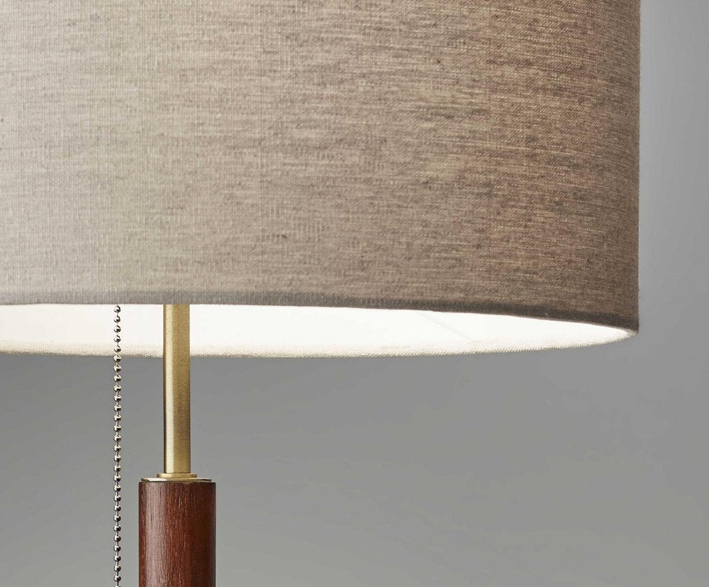 26" Antiqued Brass Solid Wood Table Lamp With Beige Drum Shade HomeRoots
