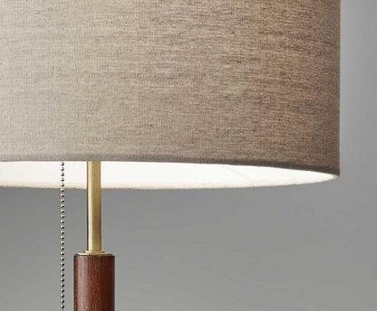 26" Antiqued Brass Solid Wood Table Lamp With Beige Drum Shade HomeRoots