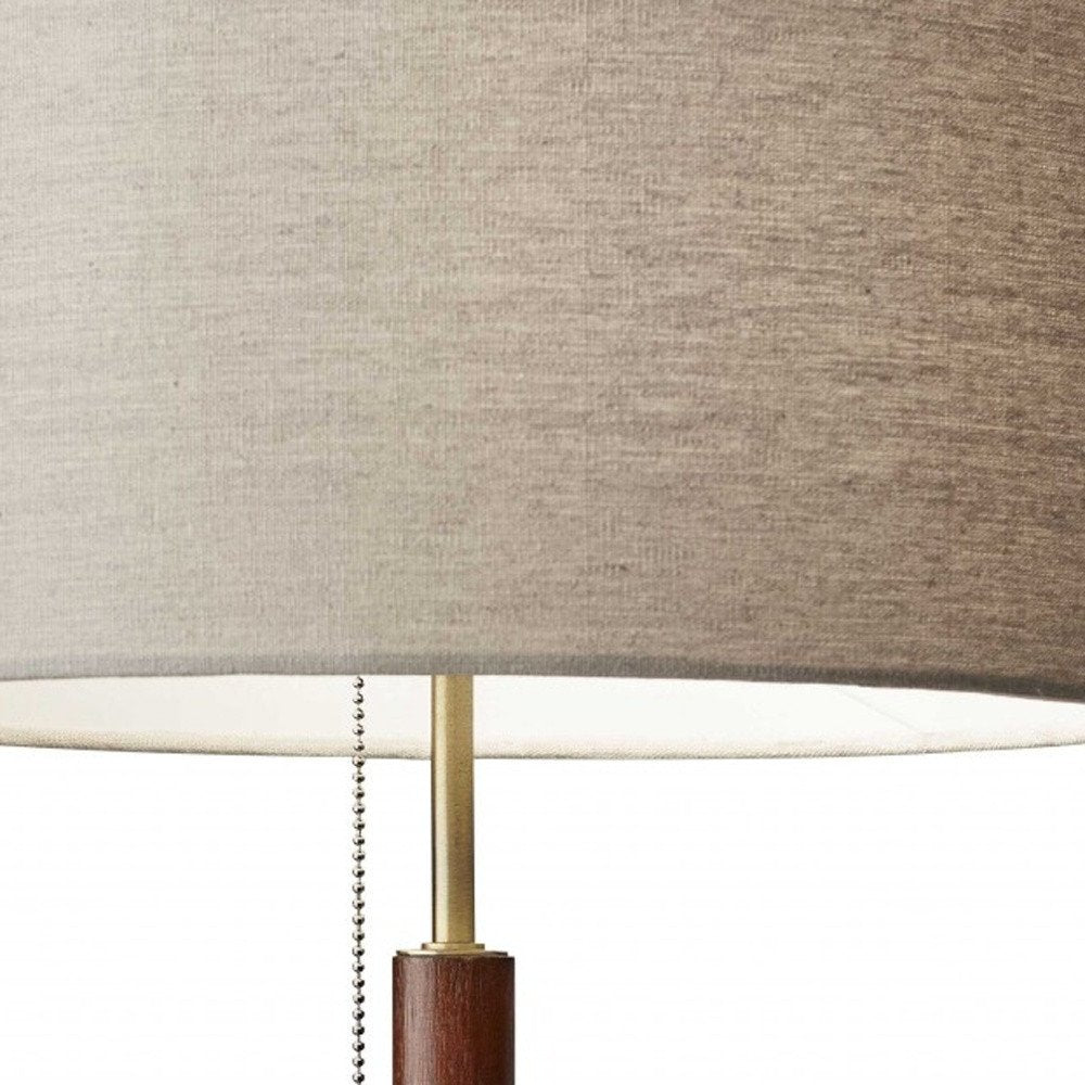 26" Antiqued Brass Solid Wood Table Lamp With Beige Drum Shade HomeRoots