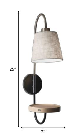 Antique Brass And Black Metal USB Charging Station Wall Lamp With Wood Shelf HomeRoots