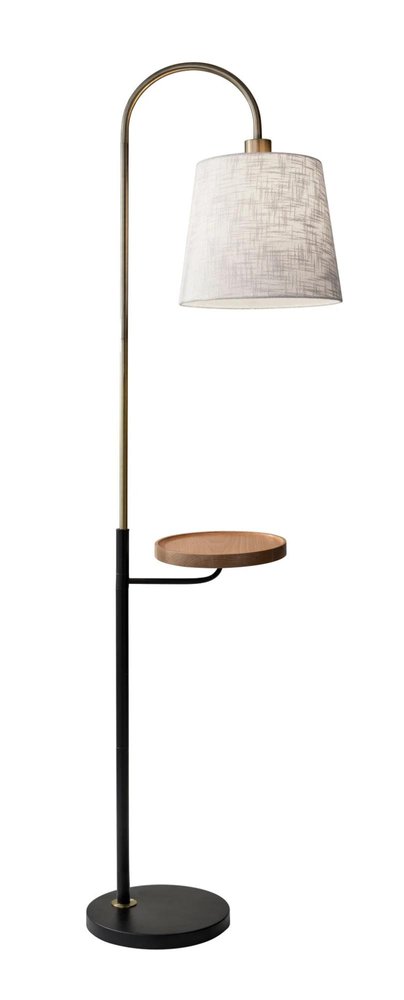 65" Black And Brass Tray Table USB Floor Lamp With Wood Shelf HomeRoots