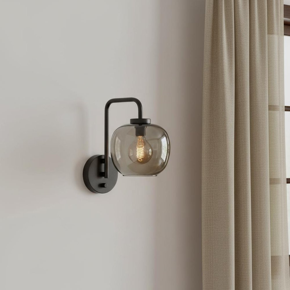 13" Black Metal and Glass Armed Sconce HomeRoots