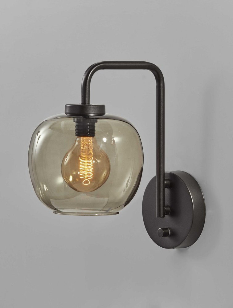 13" Black Metal and Glass Armed Sconce HomeRoots