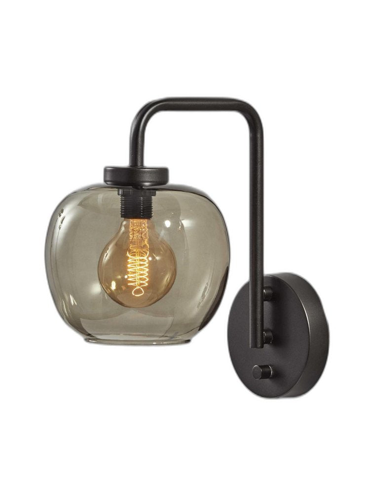 13" Black Metal and Glass Armed Sconce HomeRoots