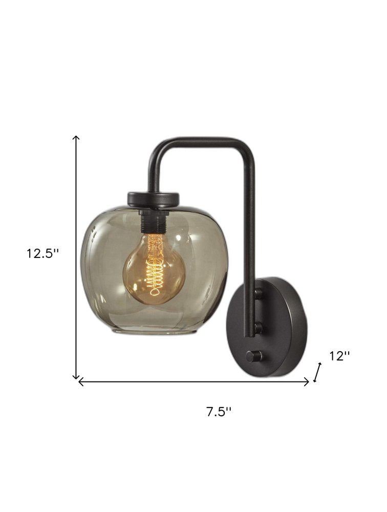 13" Black Metal and Glass Armed Sconce HomeRoots