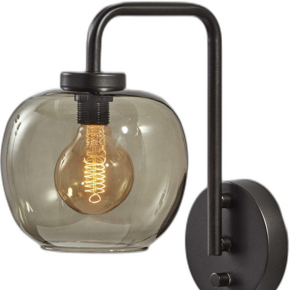 13" Black Metal and Glass Armed Sconce HomeRoots