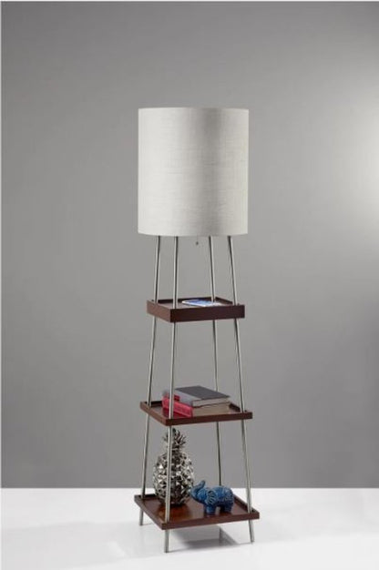 63" Brown And White Column Floor Lamp With White Fabric Drum Shade HomeRoots