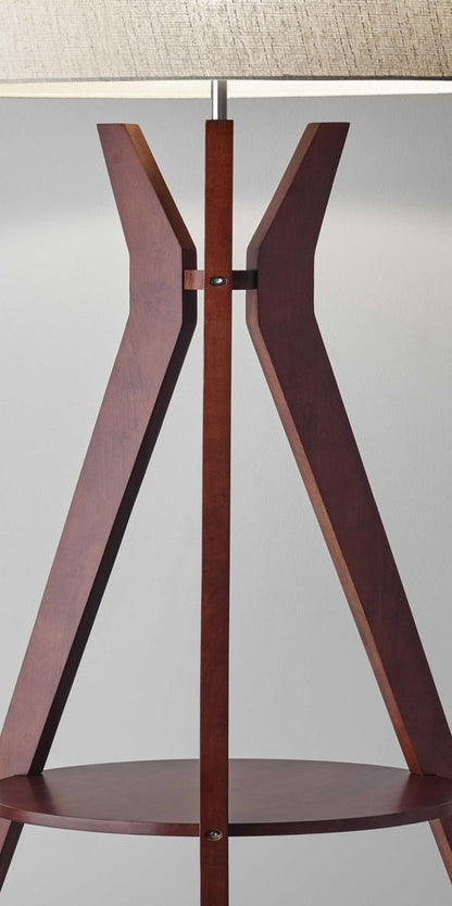 60" Brown And White Solid Wood Tripod Floor Lamp With White Fabric Drum Shade HomeRoots
