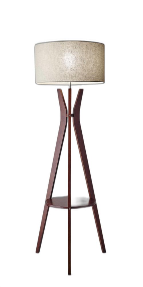 60" Brown And White Solid Wood Tripod Floor Lamp With White Fabric Drum Shade — view 12