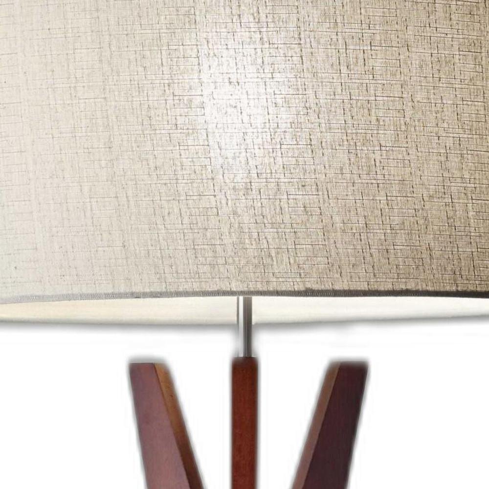 60" Brown And White Solid Wood Tripod Floor Lamp With White Fabric Drum Shade — view 7