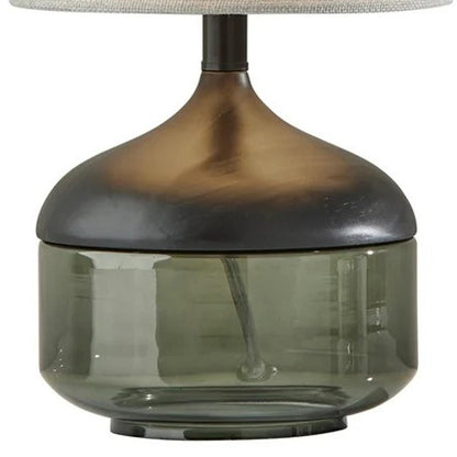 16" Black And Dark Green Wood And Smoked Glass Table Lamp With Beige Drum Shade HomeRoots