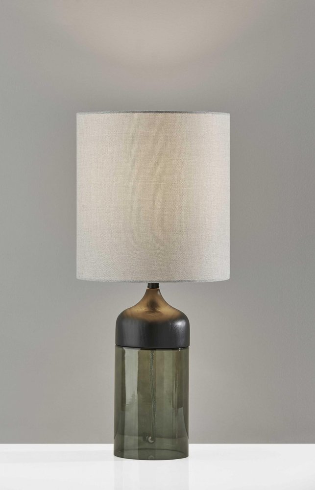 23" Black Wood And Smoked Glass Bedside Lamp With Gray Drum Shade HomeRoots