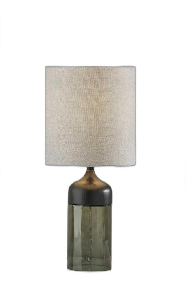 23" Black Wood And Smoked Glass Bedside Lamp With Gray Drum Shade HomeRoots