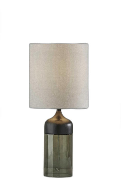 23" Black Wood And Smoked Glass Bedside Lamp With Gray Drum Shade HomeRoots