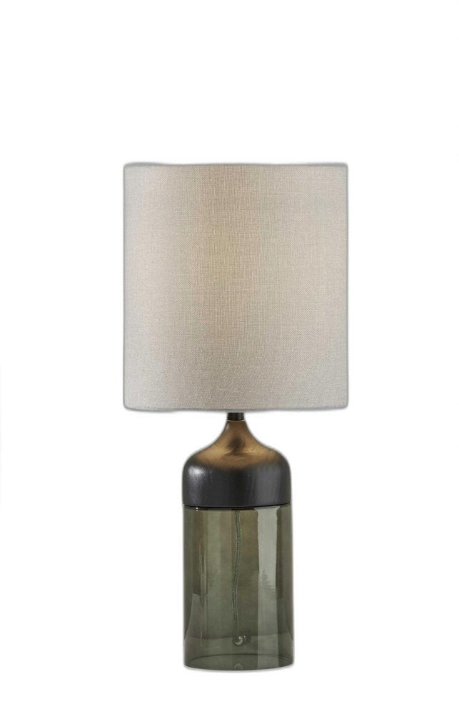 23" Black Wood And Smoked Glass Bedside Lamp With Gray Drum Shade HomeRoots