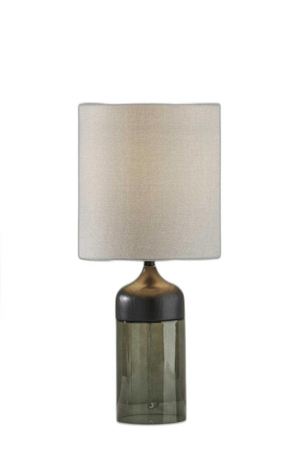 23" Black Wood And Smoked Glass Bedside Lamp With Gray Drum Shade HomeRoots