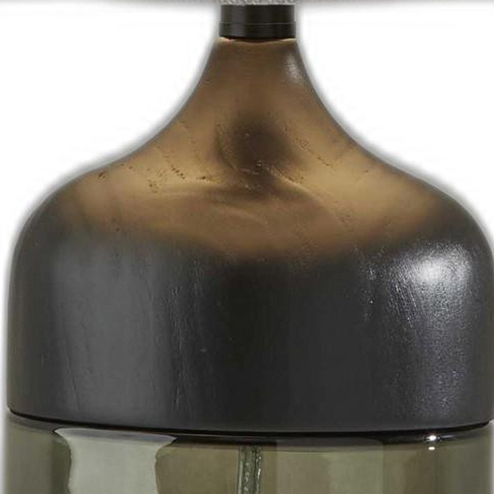 23" Black Wood And Smoked Glass Bedside Lamp With Gray Drum Shade HomeRoots