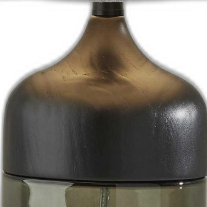 23" Black Wood And Smoked Glass Bedside Lamp With Gray Drum Shade HomeRoots