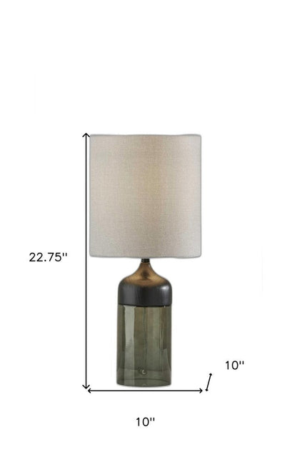 23" Black Wood And Smoked Glass Bedside Lamp With Gray Drum Shade HomeRoots