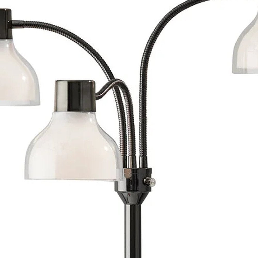 69" Black And White Metal Three Light Tree Floor Lamp With White Bowl Shade HomeRoots