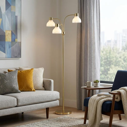 69" Gold Three Light Tree Floor Lamp With Clear Plastic Bowl Shade HomeRoots