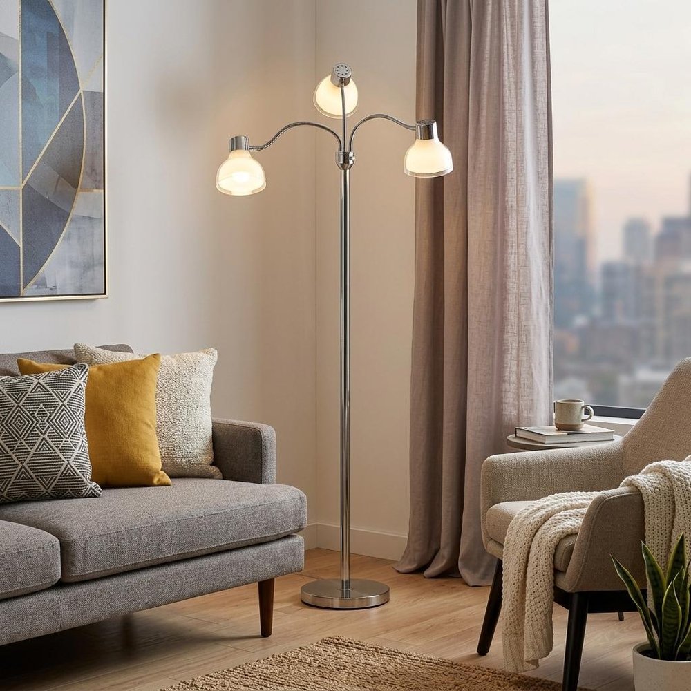69" Gold Three Light Tree Floor Lamp With Clear Plastic Bowl Shade HomeRoots