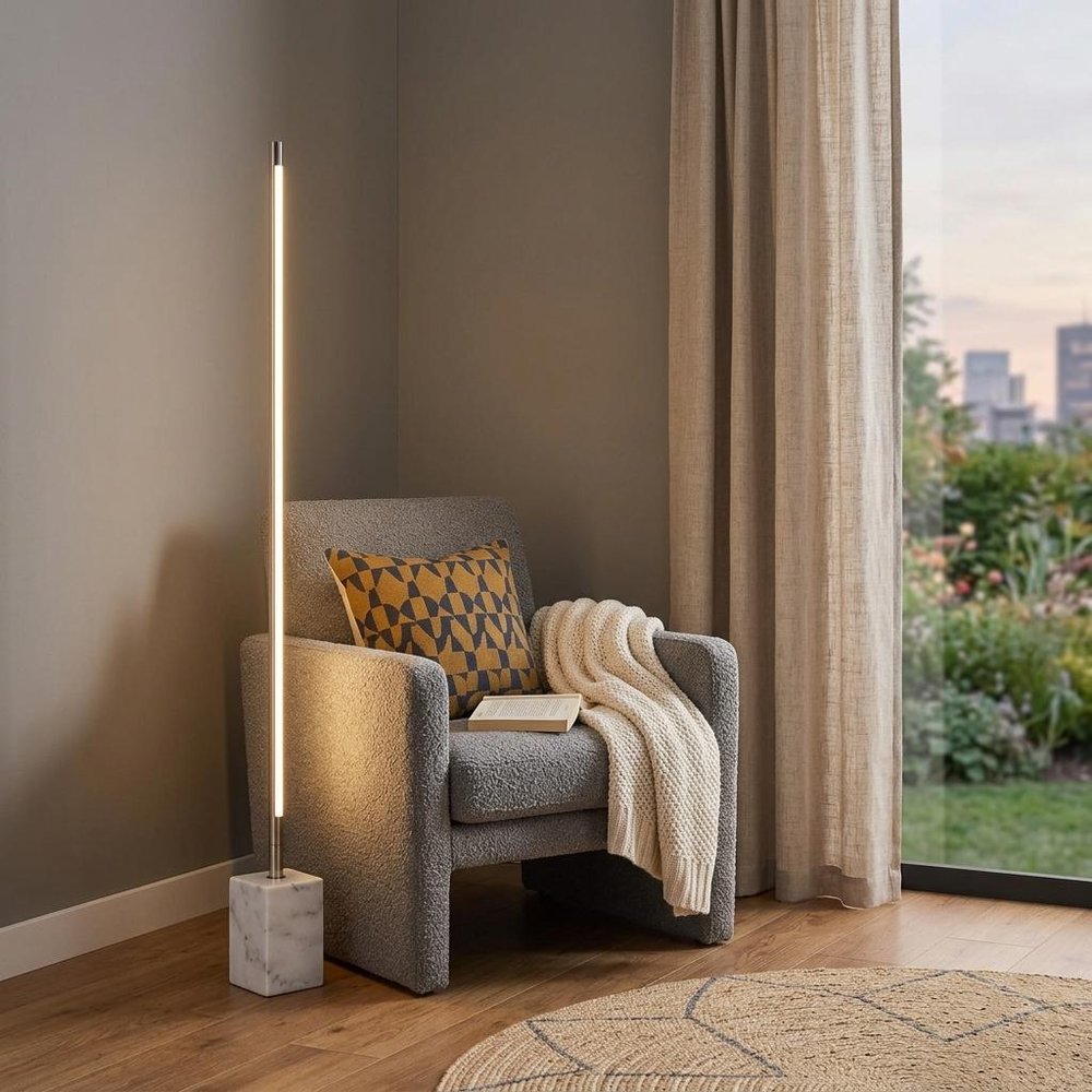 Silver Genuine Marble And Glass Column Floor Lamp HomeRoots