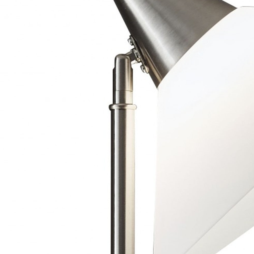 Elemental Brushed Steel Metal Torchiere With White Cone Shade