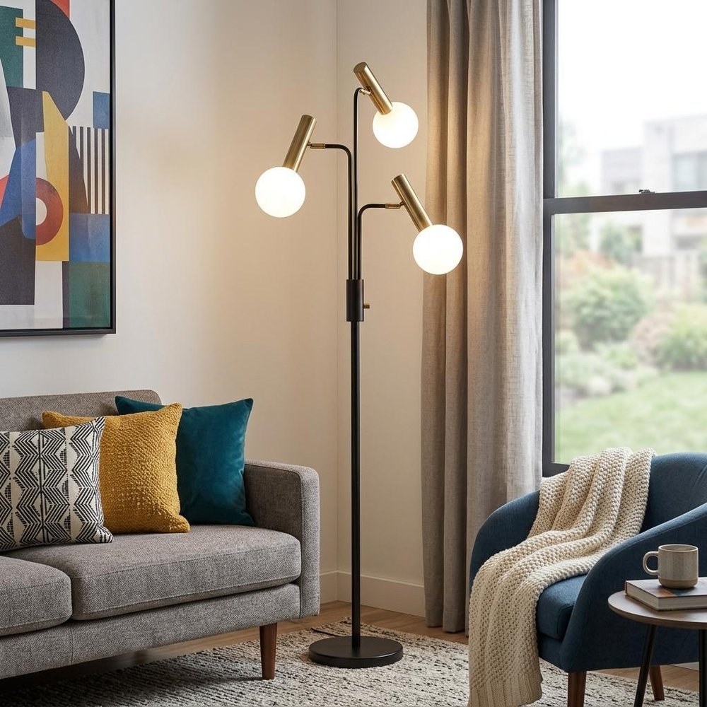 70" Black And Bronze Three Light LED Tree Floor Lamp With White HomeRoots