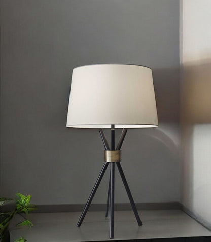 Black Metal Tripod Leg With Antique Brass Accent Table Lamp HomeRoots
