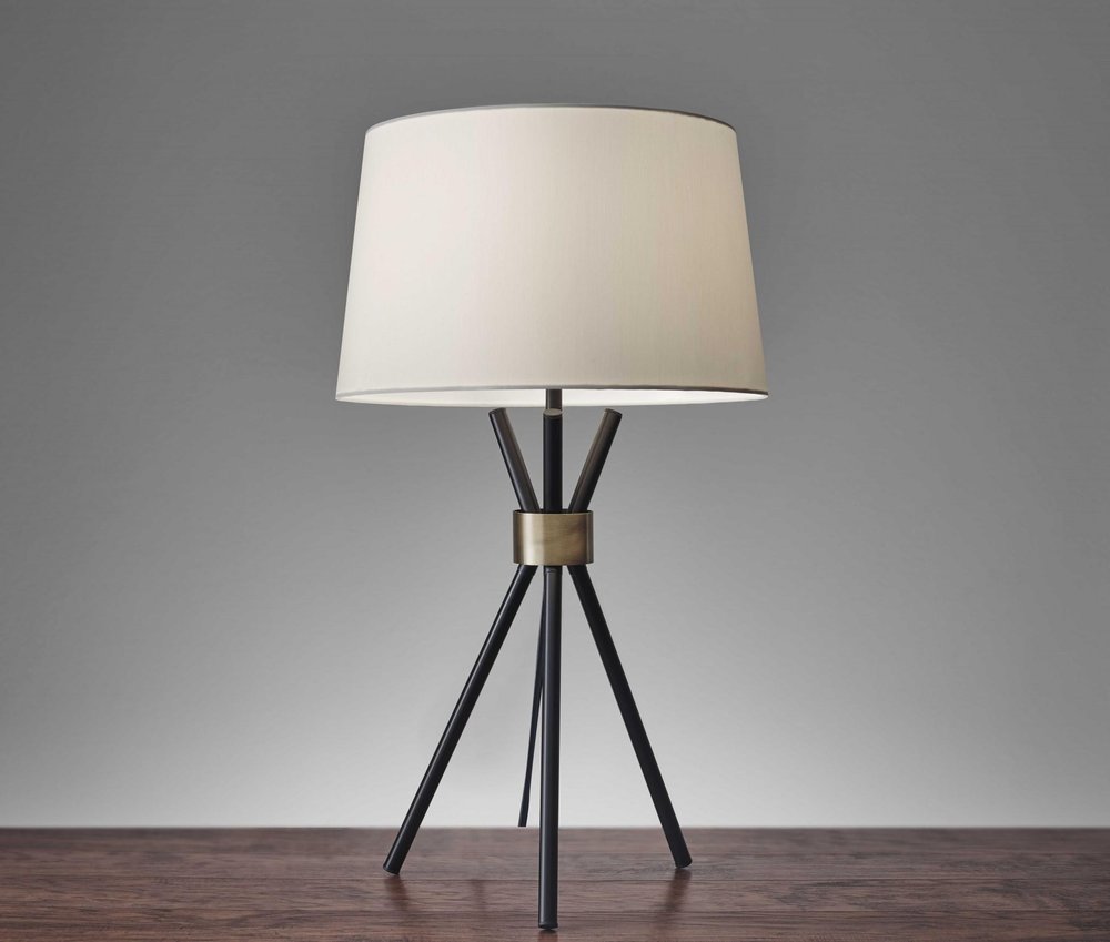 Black Metal Tripod Leg With Antique Brass Accent Table Lamp HomeRoots