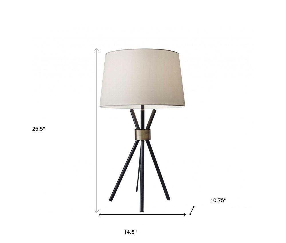 Black Metal Tripod Leg With Antique Brass Accent Table Lamp HomeRoots