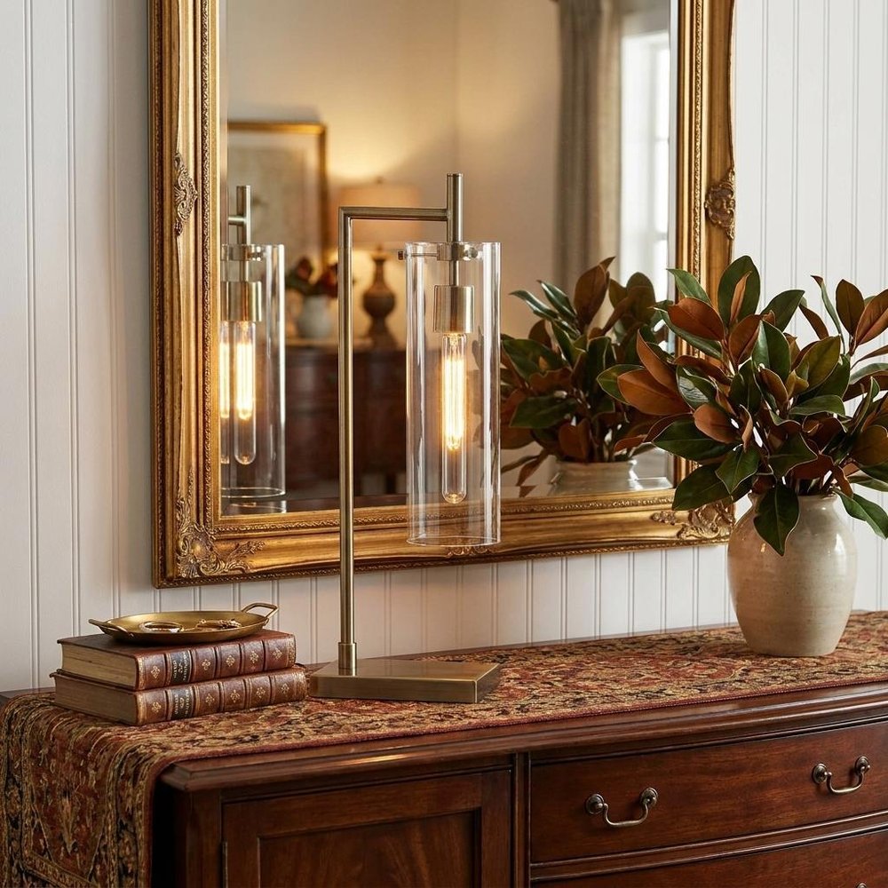 24" Brass Novelty With Clear Cylinder Shade HomeRoots