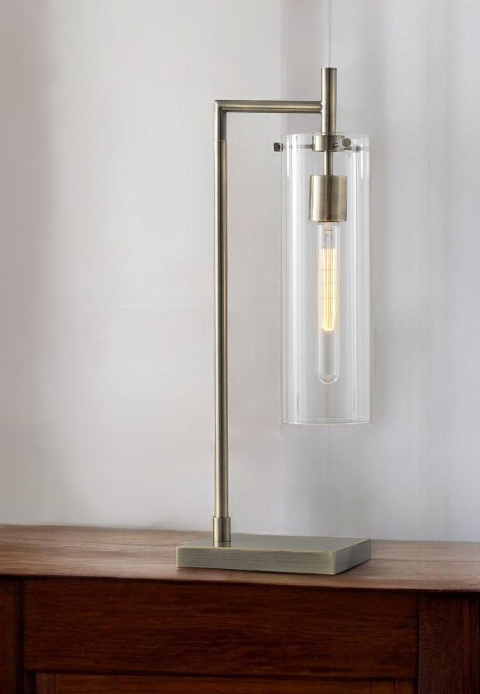 24" Brass Novelty With Clear Cylinder Shade HomeRoots