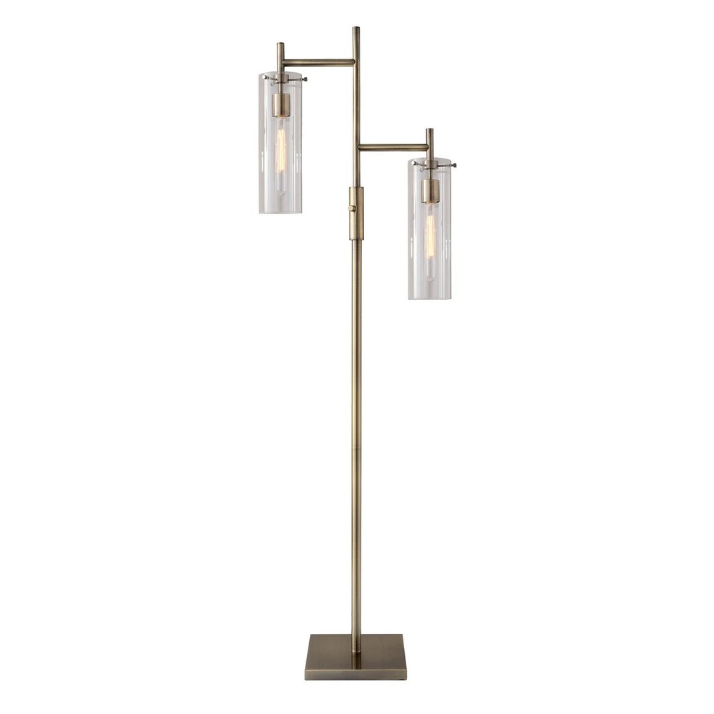 Brass Metal Two Light Novelty Floor Lamp With Clear Glass Drum Shade HomeRoots