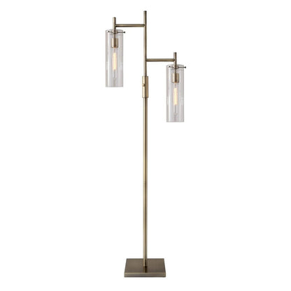 Brass Metal Two Light Novelty Floor Lamp With Clear Glass Drum Shade HomeRoots