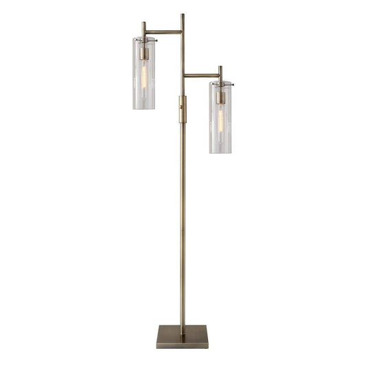 Brass Metal Two Light Novelty Floor Lamp With Clear Glass Drum Shade HomeRoots