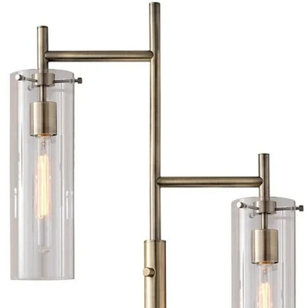 Brass Metal Two Light Novelty Floor Lamp With Clear Glass Drum Shade HomeRoots