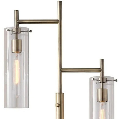 Brass Metal Two Light Novelty Floor Lamp With Clear Glass Drum Shade HomeRoots