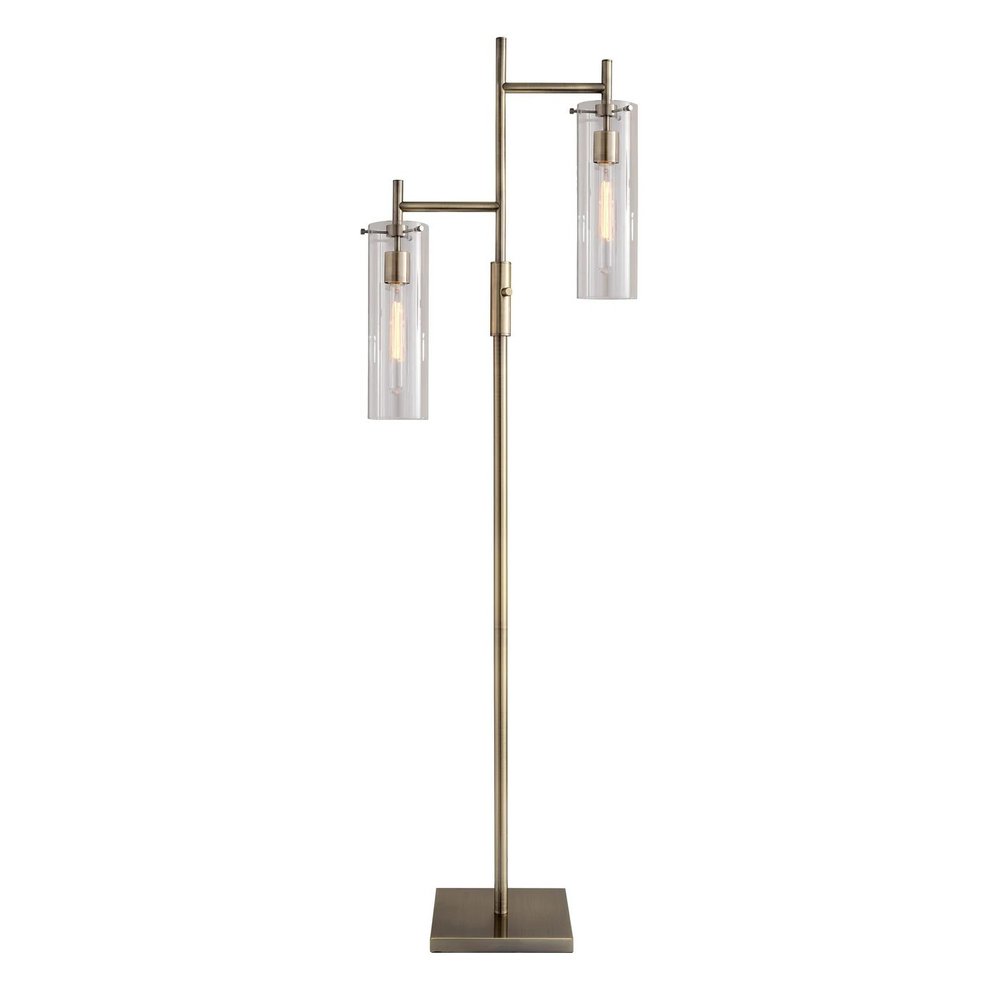 Brass Metal Two Light Novelty Floor Lamp With Clear Glass Drum Shade HomeRoots
