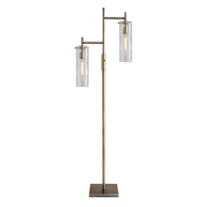 Brass Metal Two Light Novelty Floor Lamp With Clear Glass Drum Shade HomeRoots