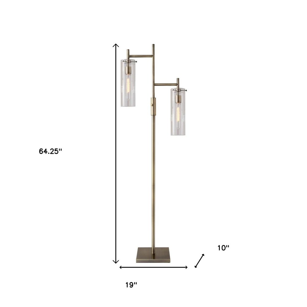 Brass Metal Two Light Novelty Floor Lamp With Clear Glass Drum Shade HomeRoots