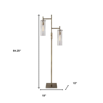 Brass Metal Two Light Novelty Floor Lamp With Clear Glass Drum Shade HomeRoots