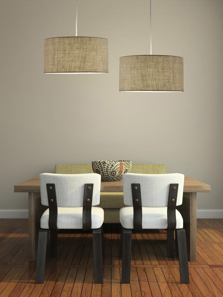 Burlap Fabric Light Brown Electric Drum Pendant Lamp — view 2