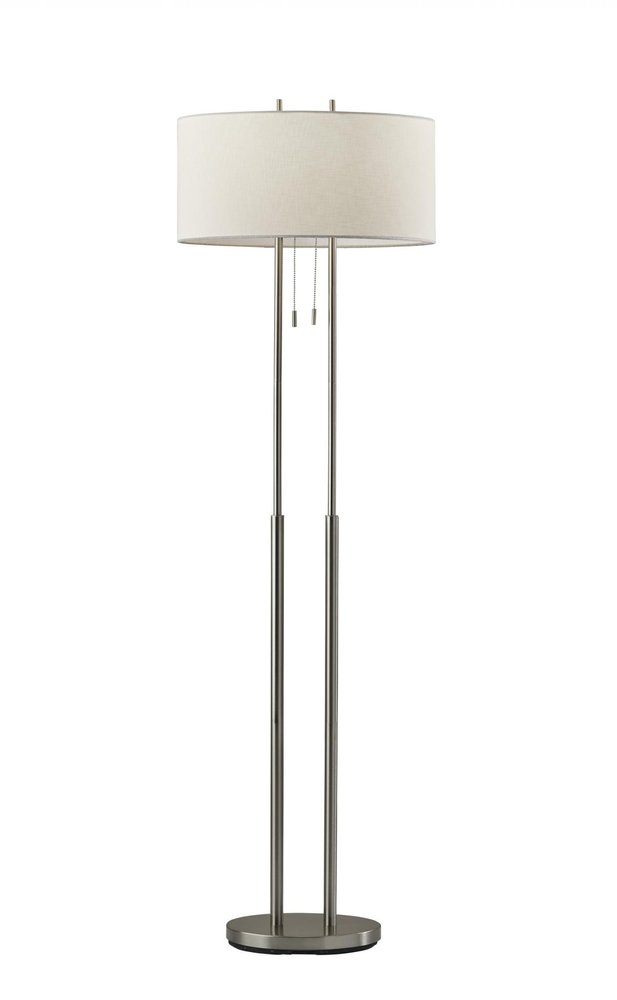 62" Silver Metal Task Floor Lamp With White Fabric Drum Shade — view 1